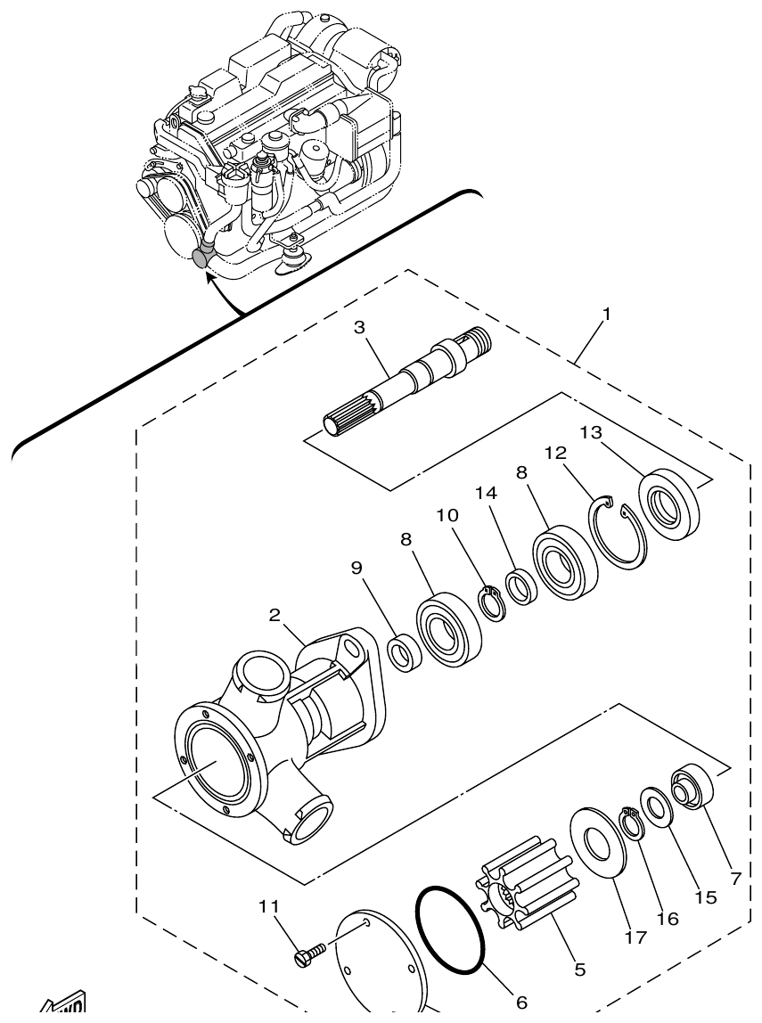 Yamaha ME422STIP2 (N601)STIP1(N611) WATER PUMP FOR SEA WATER parts diagram
